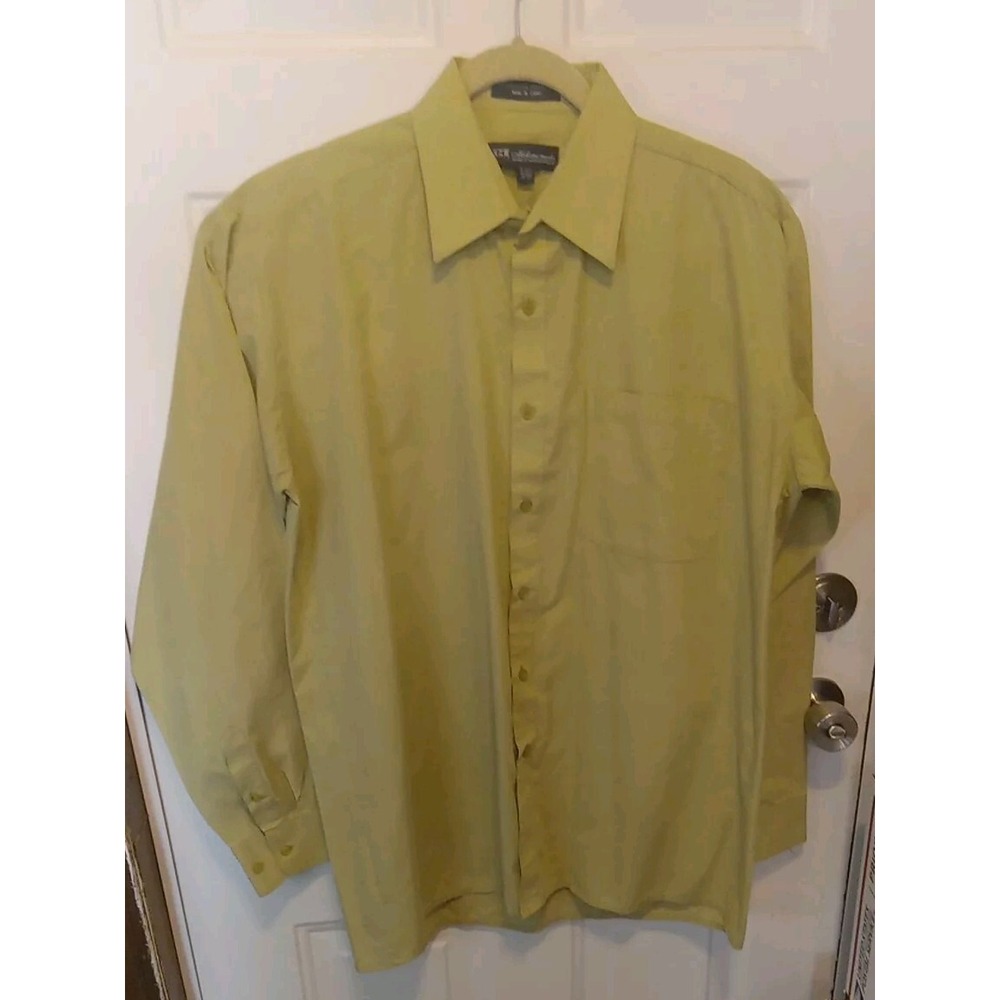 Milano Moda Shirt Mens Size 16-16.5‎  Green Button Front Long Sleeve Dress